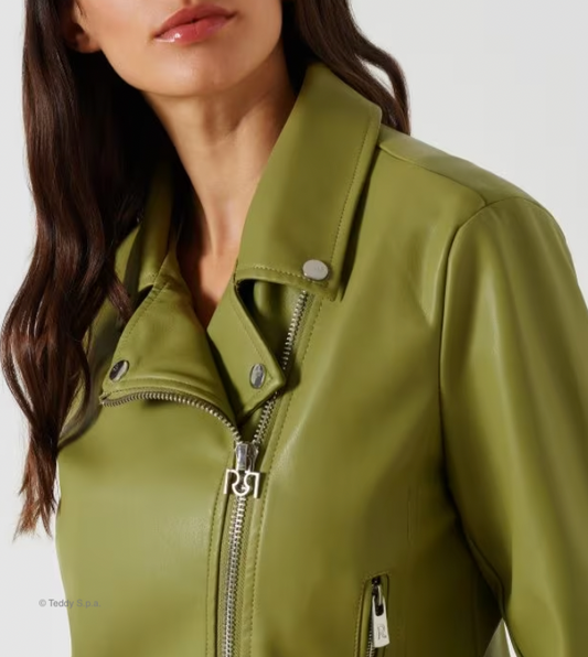 Jacke in Lederoptik militare verde