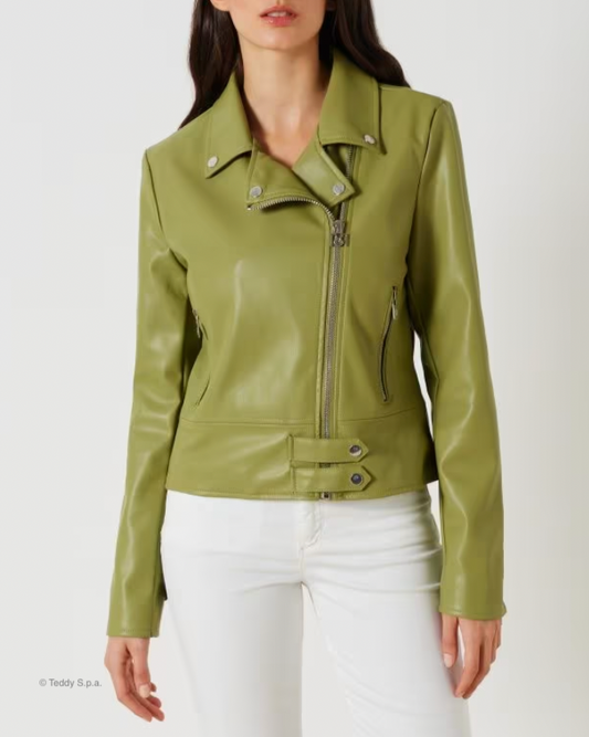 Jacke in Lederoptik militare verde